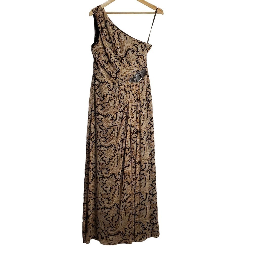 Lauren Ralph Lauren Dress Womens 6 Paisley Crinkle Georgette One Shoulder Gown